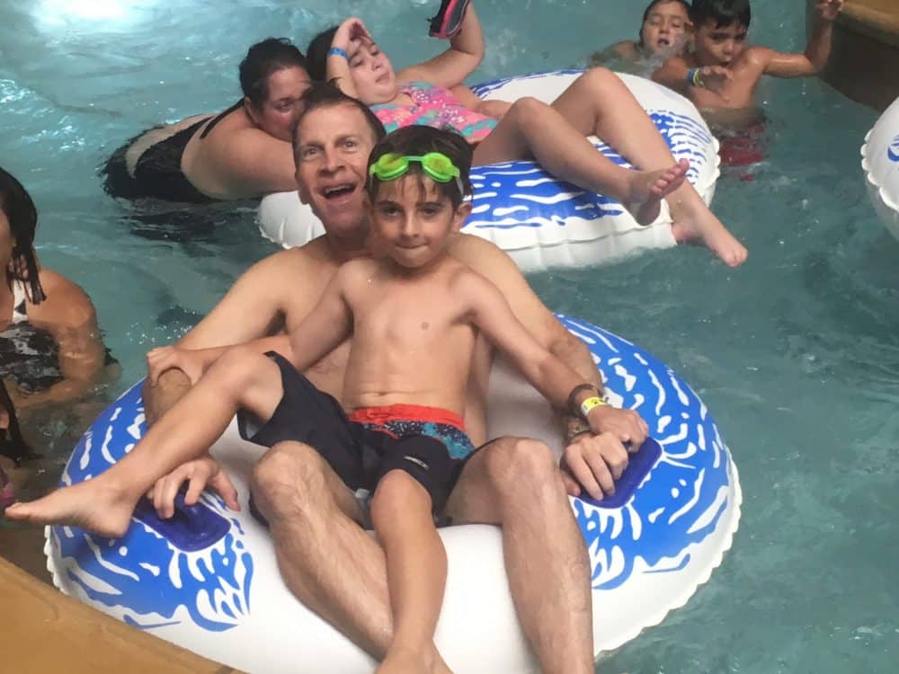 father son in raft - Great Wolf Lodge Spooktacular