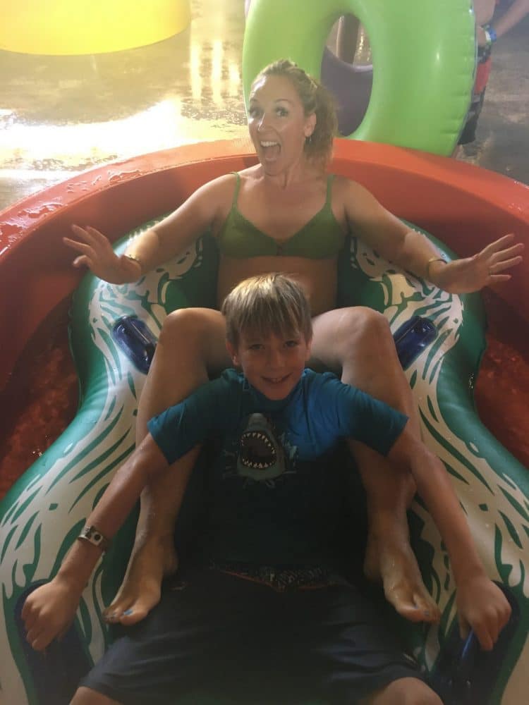 mom and son in raft - Great Wolf Lodge Spooktacular