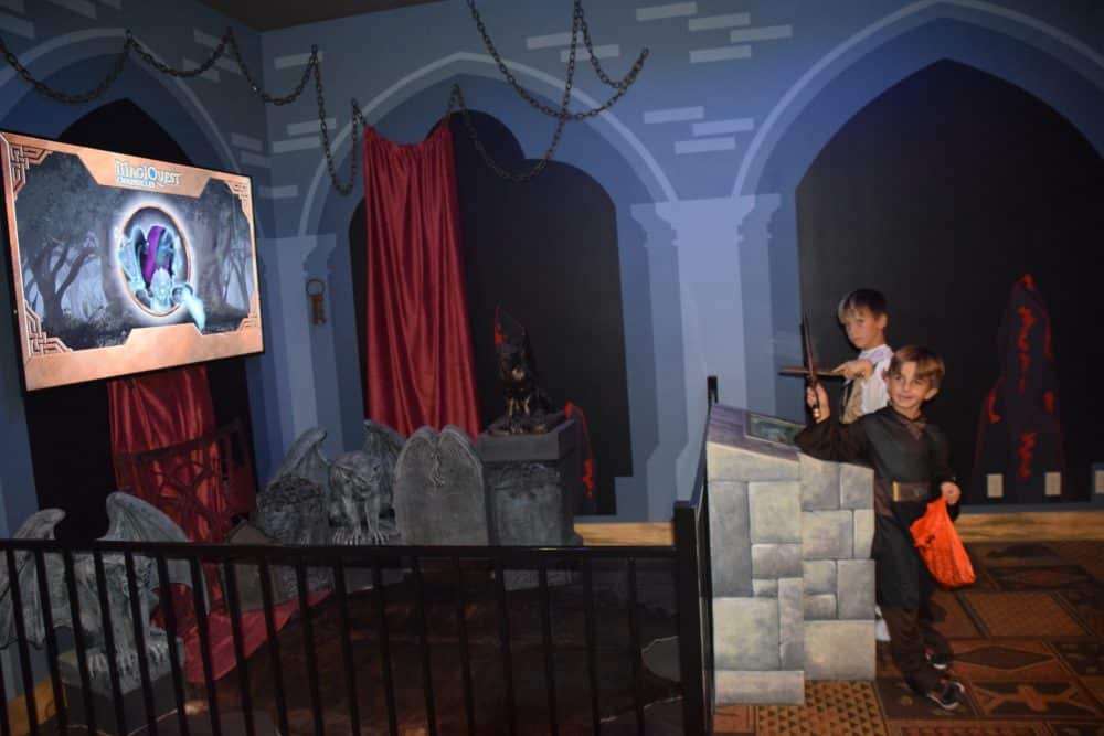 boys playing with wands - Great Wolf Lodge Spooktacular