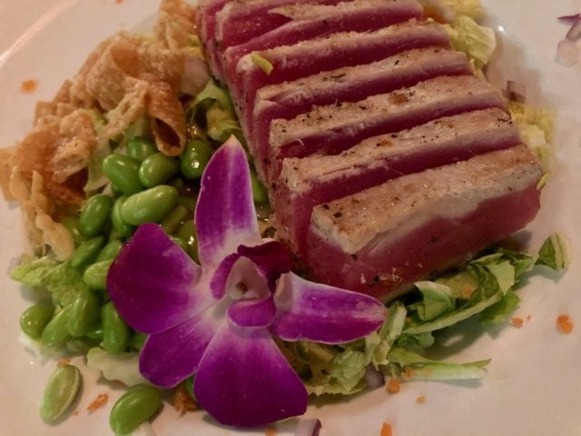 dinner at Lake Arrowhead Village in winter