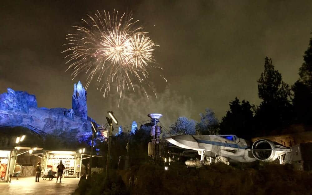 The Disneyland fireworks are spectacular over Batuu. Photo by Samantha Davis-Friedman