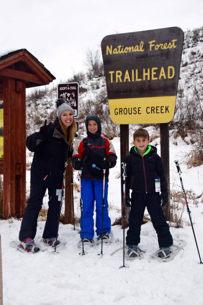 mother and son at trailhead on snowshoes - things to do in vail with kids - Sonnenalp Hotel in Vail, Colorado