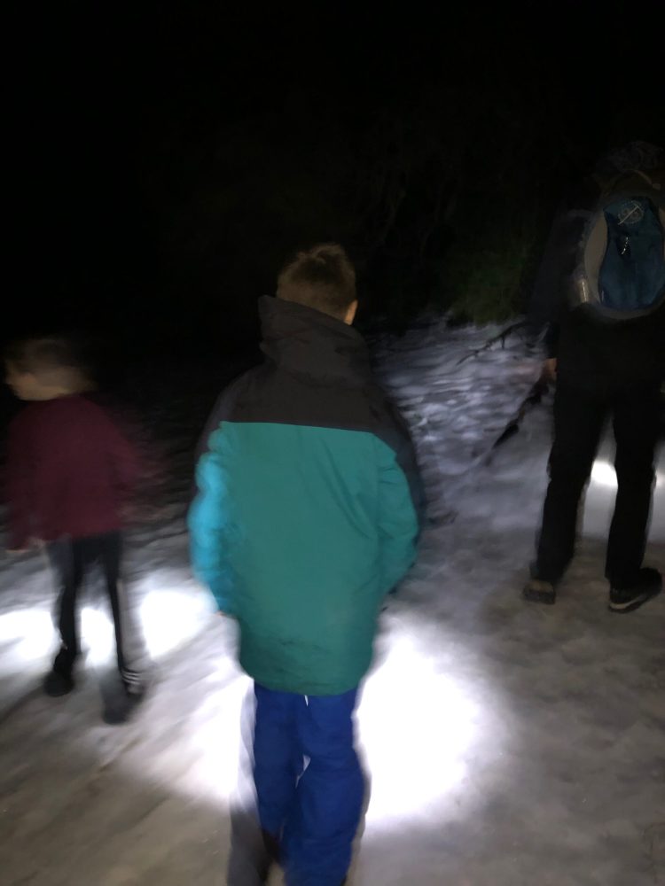night hike with flashlights - Yosemite National Park with kids at the Tenaya Lodge