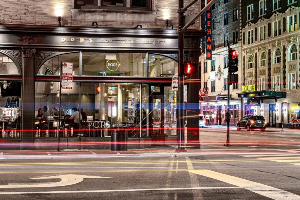 downtown Chicago street at night
