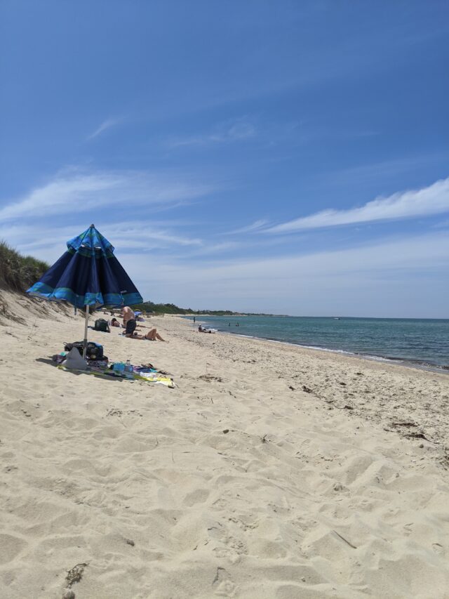 beach umbrella on Jettie's beach in Nantucket