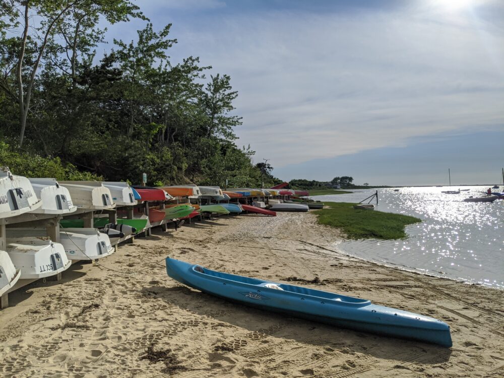 kayak and boats in Monomoy spit on Nantucket