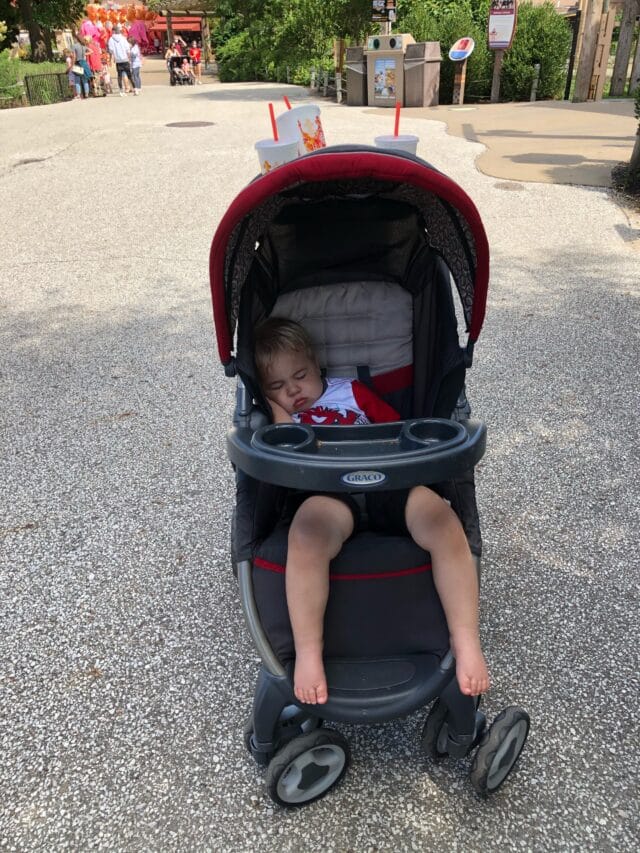 Toddler napping in stroller