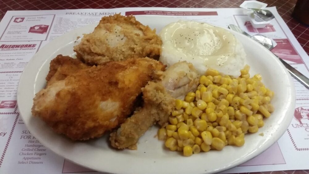 Photo of plate of Chicken, Mashed Potatoes and Corn - Holiday Family Shopping in Ohio's Amish Country