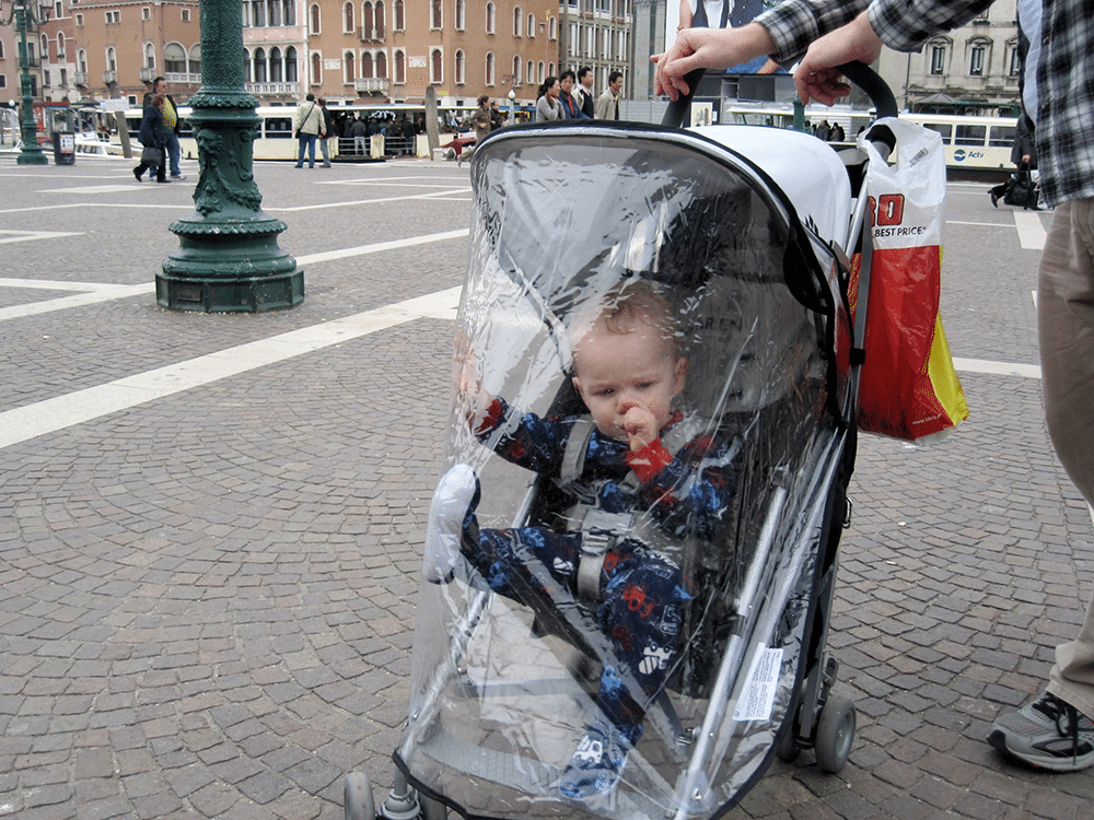 Baby in stroller - baby travel hacks