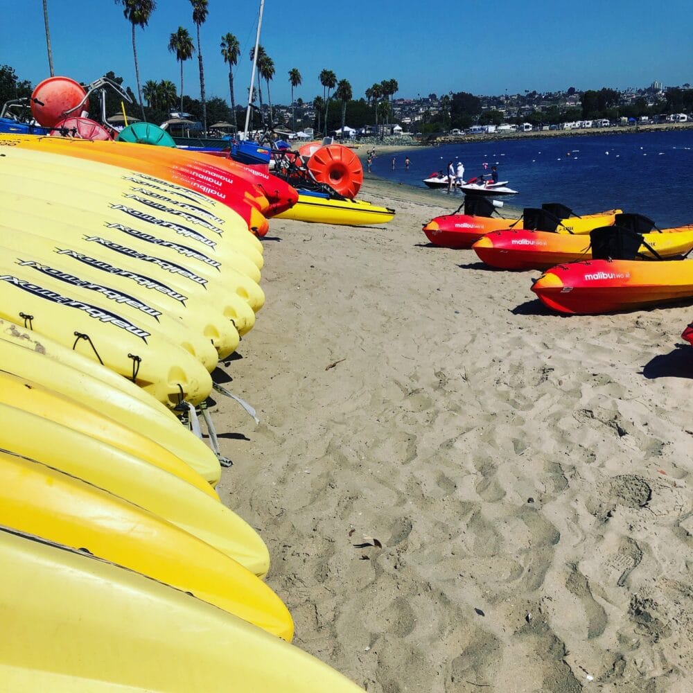 kayaks and boats for rent at campland on the bay