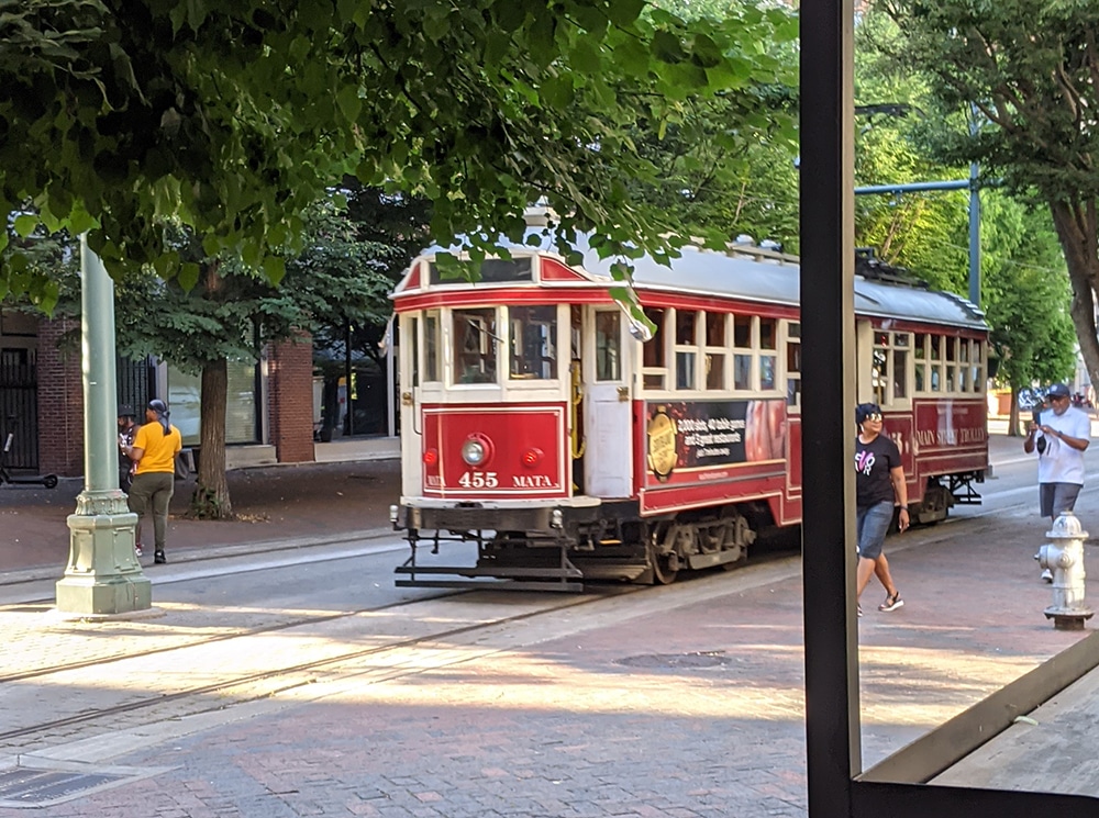 Antique street cars ferry tourists and locals through downtown Memphis. It's one of the many fun things to do in Memphis for families.