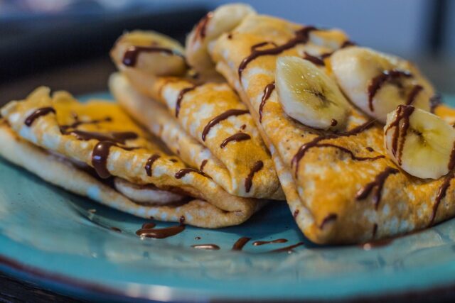 Three crepes shown up-close, with chocolate and bananas.Fall in Denver: The Best 5 Things to do With Kids family travel halloween