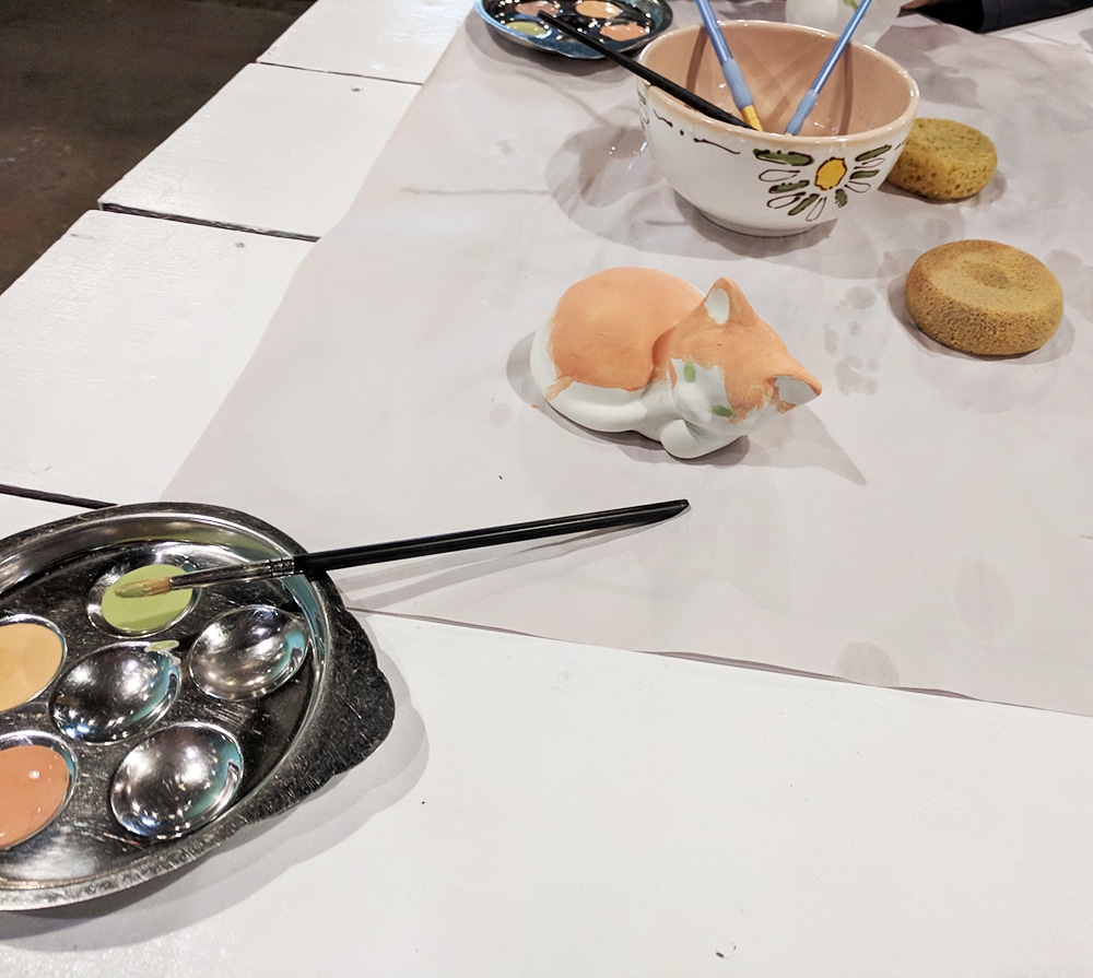 Supplies for painting pottery at The Factory in Franklin. The best family activities in Franklin, Tennessee.