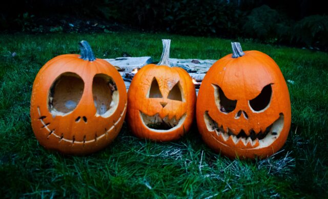 Three jack-o-lanterns on grass. Fall in the San Francisco Bay Area: Best Things to Do with Kids family travel halloween