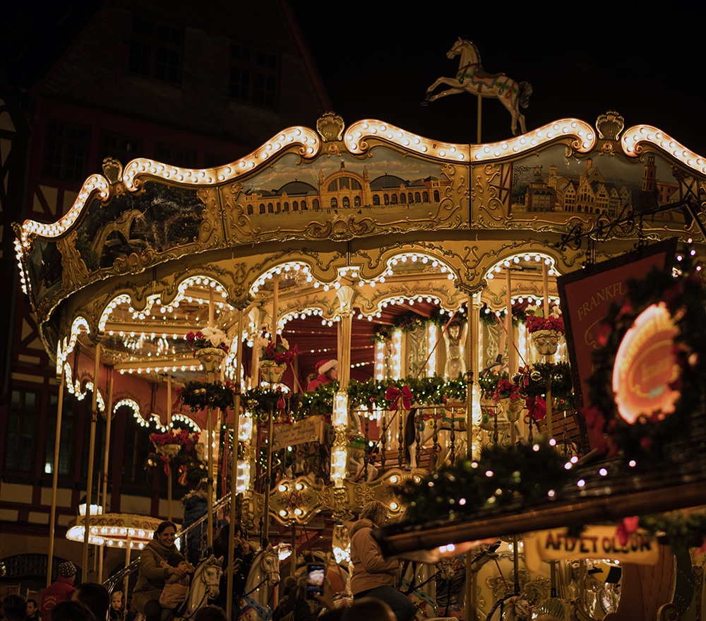A carousel at a Christmas market in Europe.