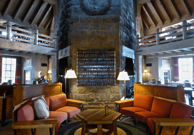 COZY LOBBY OF Timberline Lodge: pin for best things to do in Mt. Hood with kids