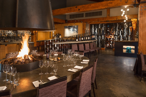 At the Barking Frog Restaurant, the fireplace is so beautiful to dine by.