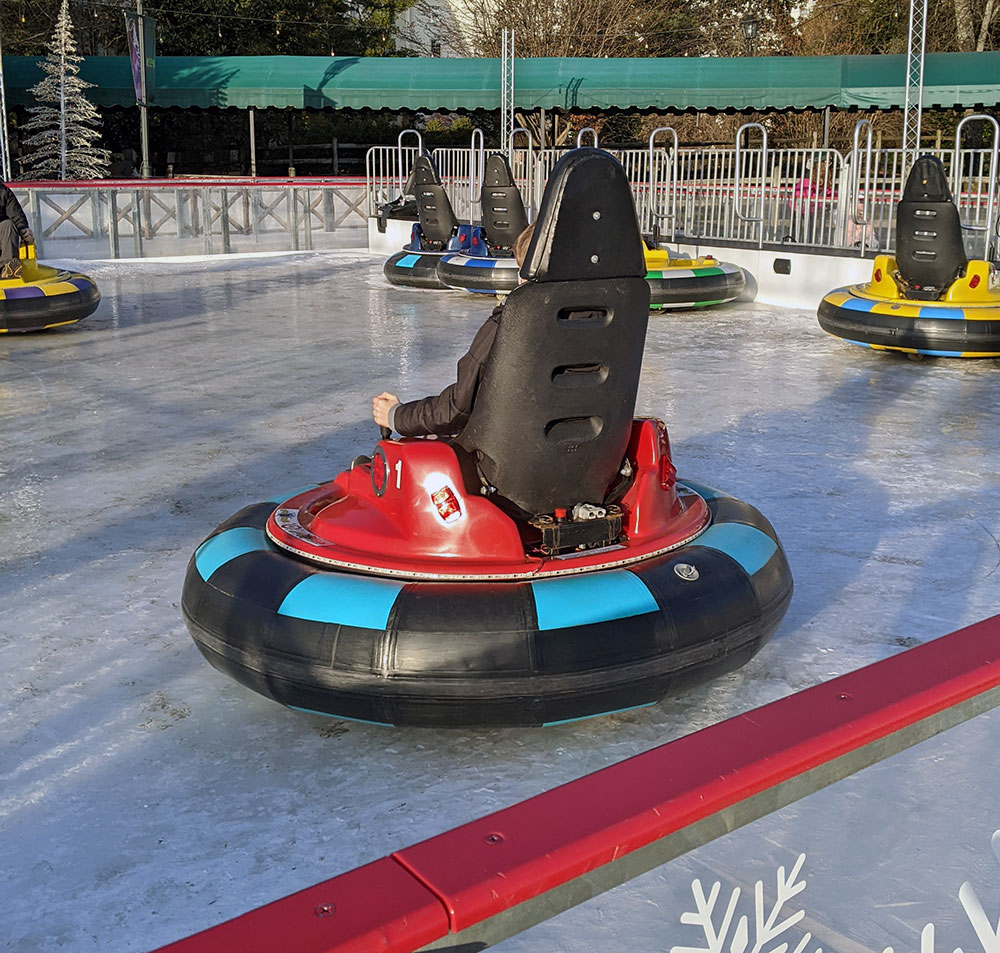 Spinning ice bumper cars are a hilarious family activity during Gaylord's Winterfest. 