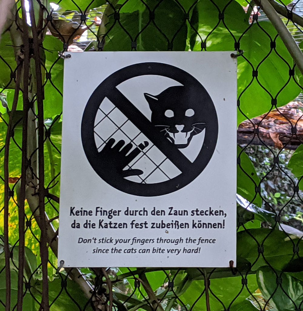 A sign at Zoo Leipzig warning guests to keep away from animals. Despite the warning sign, the zoo is one of the best places for families to visit in Leipzig. 