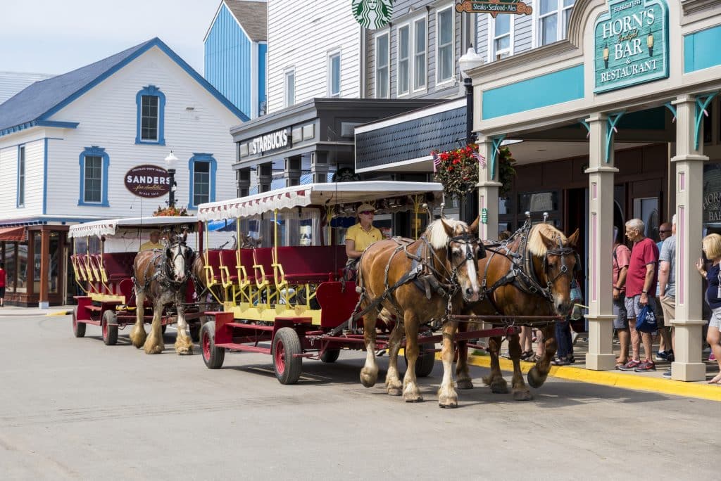 Horse drawn carriage at Mackinac Island USA