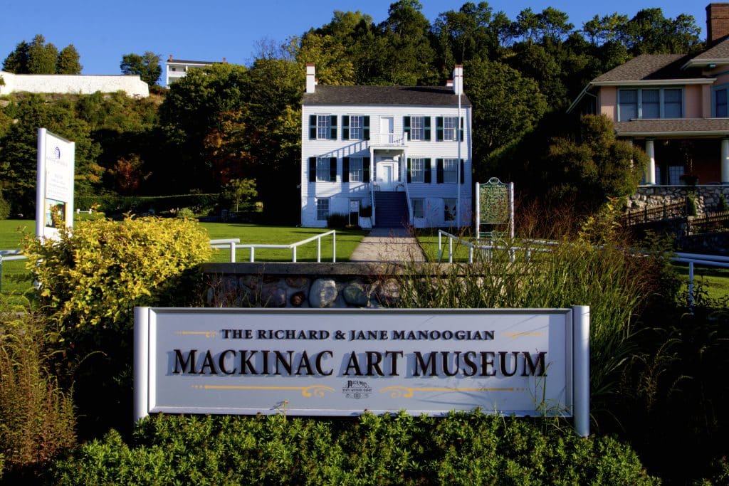 The Richard & Jane Manoogian Mackinac Art Museum built 1838 on Main Street in Mackinac Island Michigan