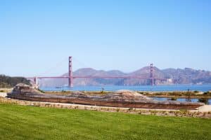 View of Golden Gate Bridge from Presidio Tunnel Tops Park
