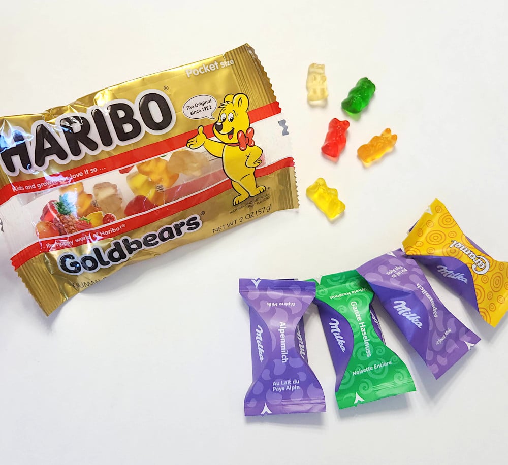 Haribo gummy bears and Milka chocolates from Germany