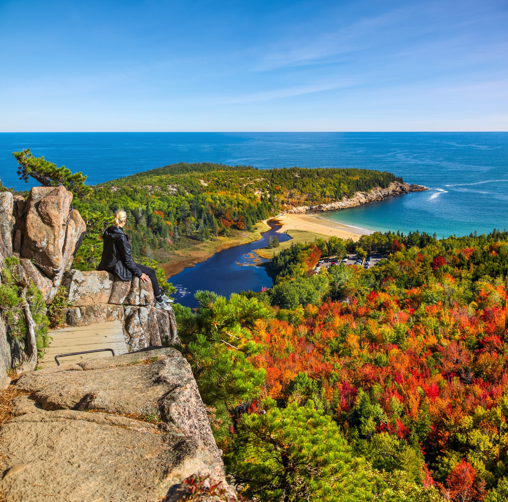 Enjoying the view of of Frenchman Bay from Beehive Hike in Acadia National Park