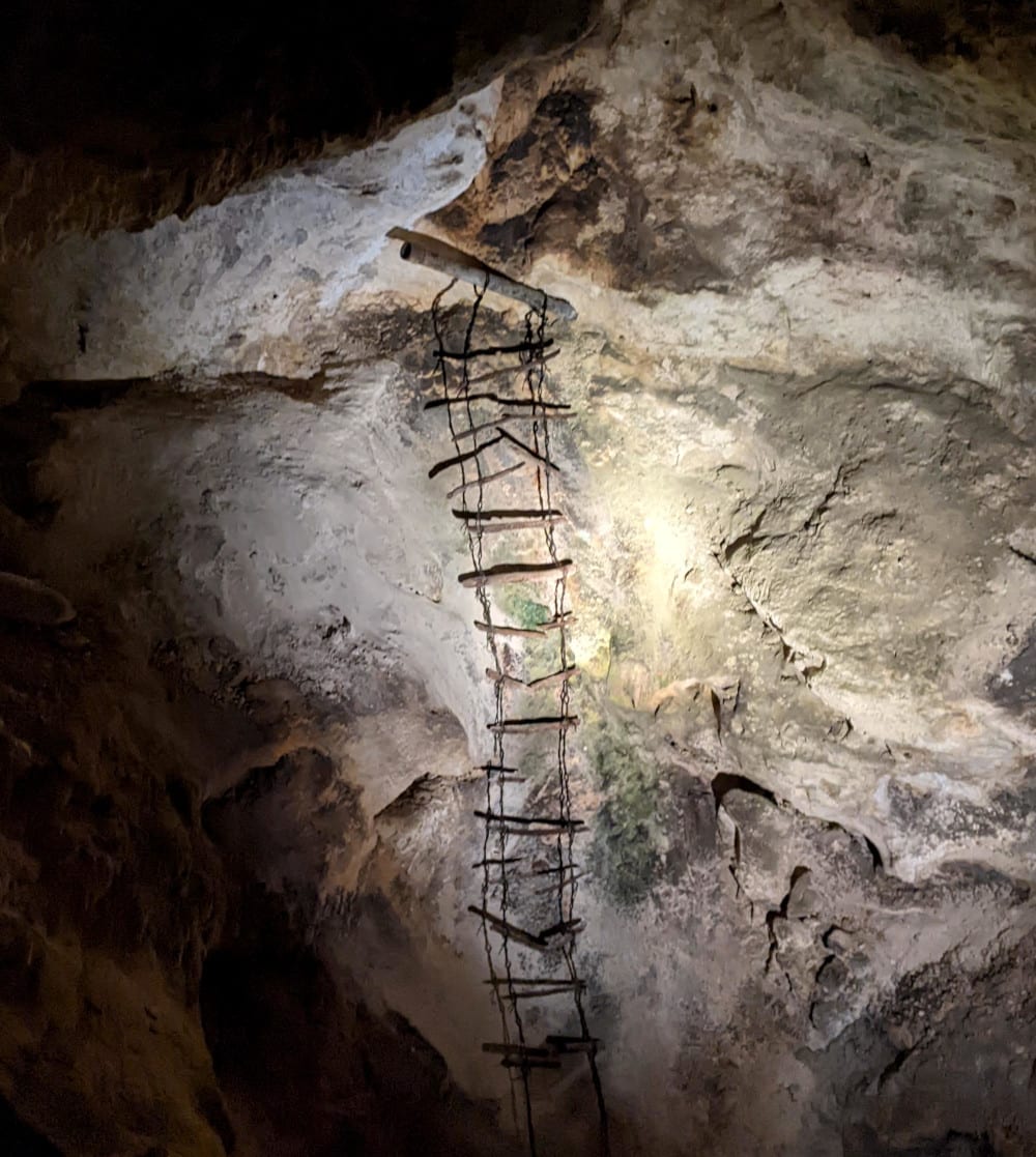 An old rope ladder from previous expeditions into Carlsbad Caverns