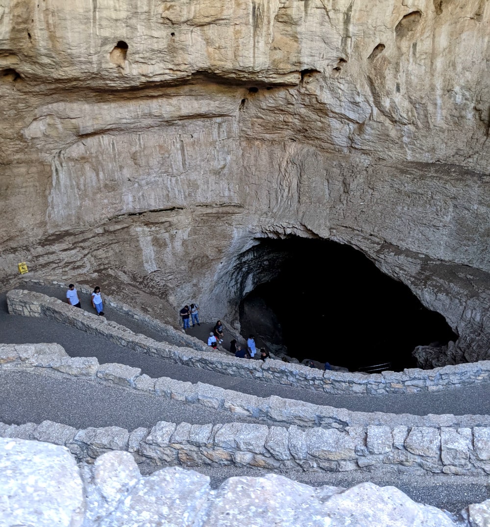 The natural entrance to Carlsbad Caverns, accessible via a steep, switchback trail
