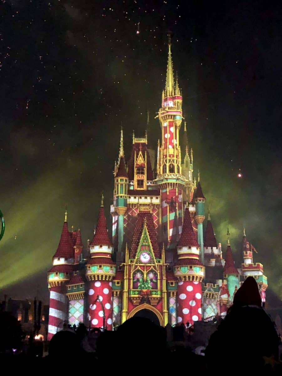 MAGIC CASTLE in xmas colors - holiday magic at walt disney world, universal orlando and dollyworld