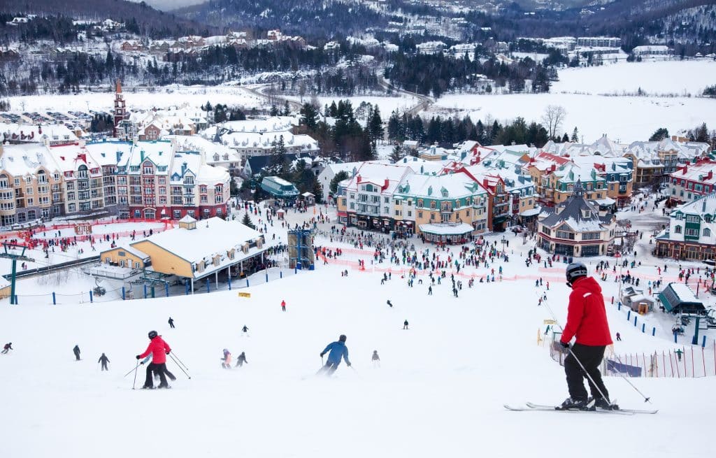 skiers on mont tremblant, montreal, quebec, canada