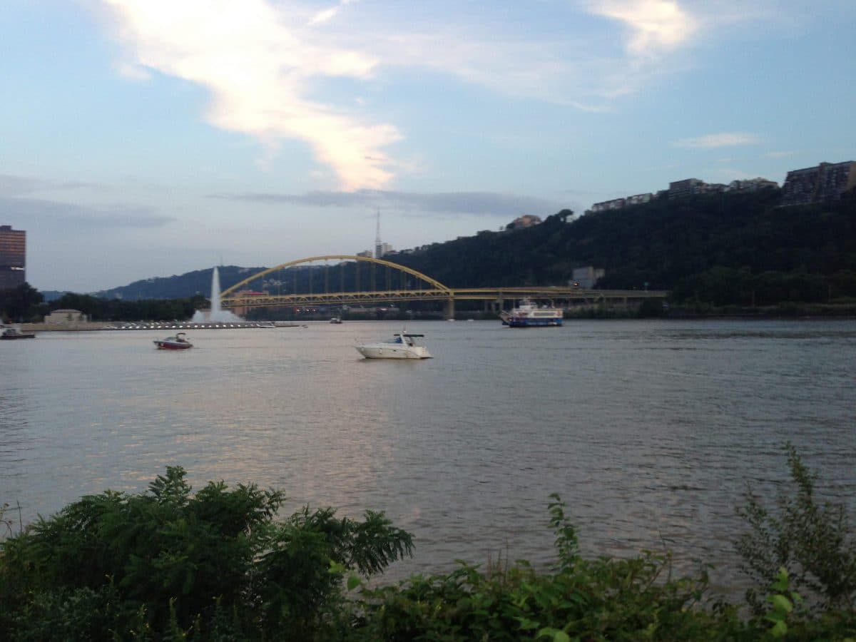 A bridge spanning across a river near Pittsburgh, PA.