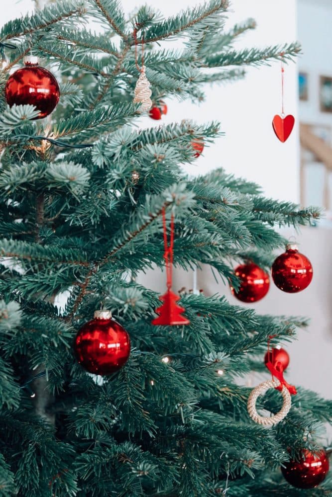 Christmas tree with red decorations - Christmas Family Bucket List
