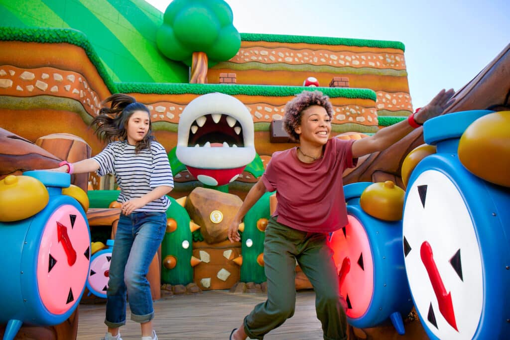 kids running around in Super Nintendo World Hollywood