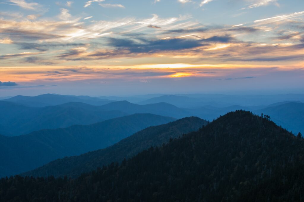 sunset over mountains - Romantic Getaways in Tennessee