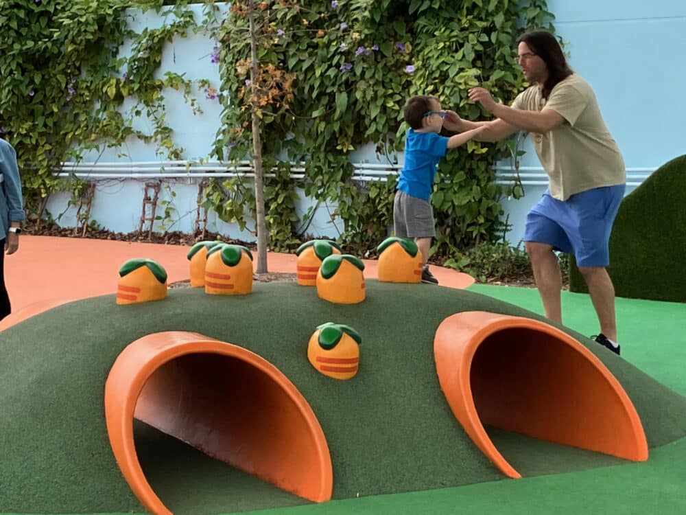 Father and Son at Rebecca Rabbit's Play Area - Peppa Pig Theme Park Florida with Family