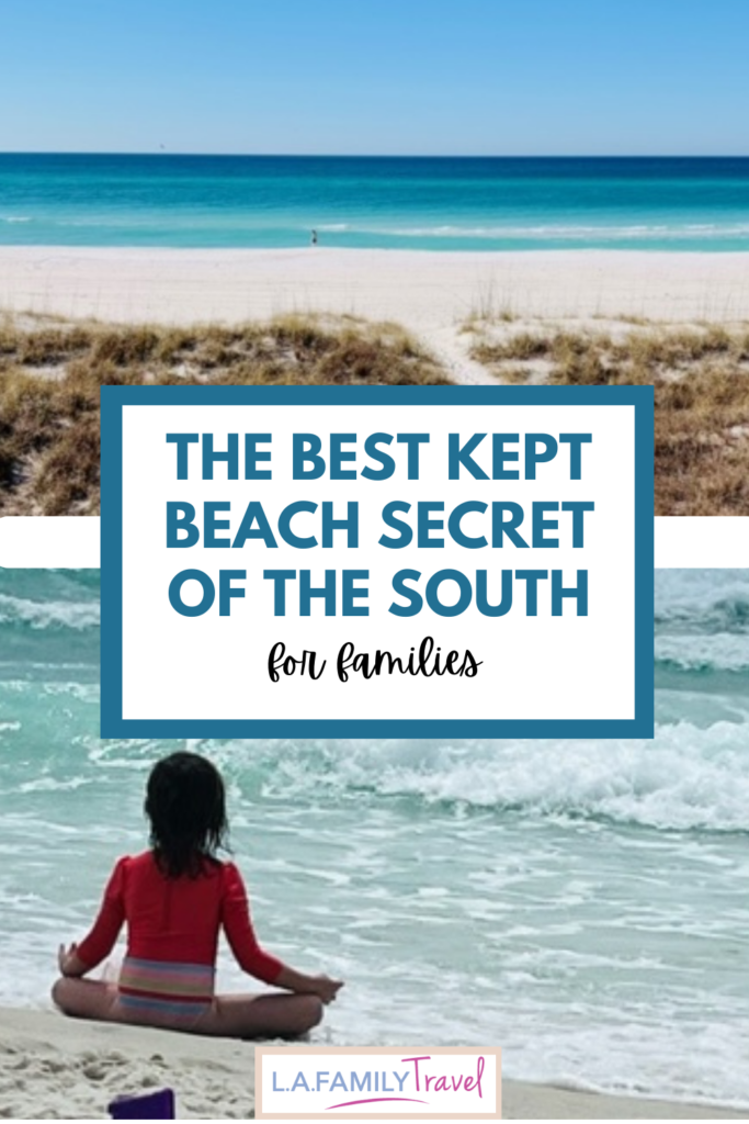 Beach scene and child sitting on beach by water: The Best Kept Beach Secret of the South