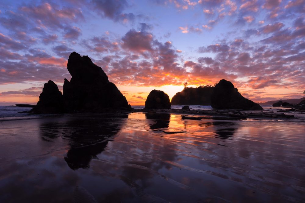beach, sunset, rocks, Olympic National Park for families
