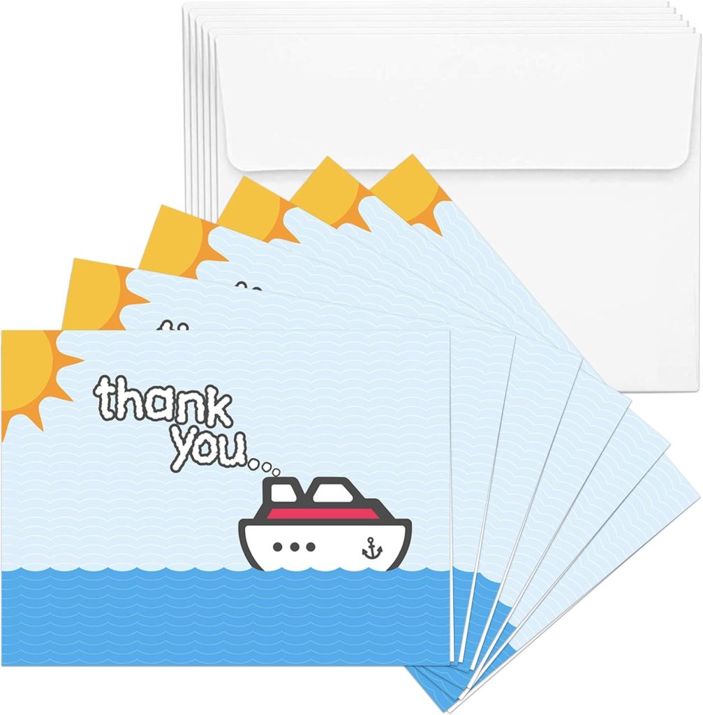 cards with a cartoon boat on water