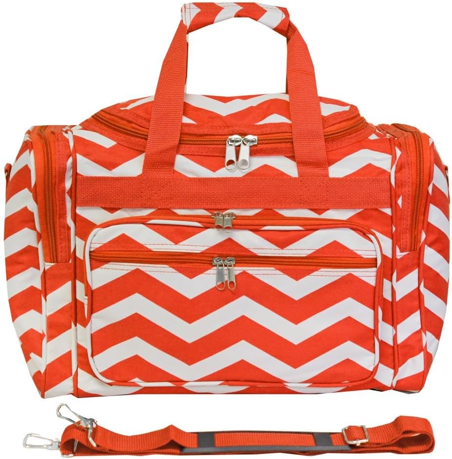 orange and white striped duffel bag