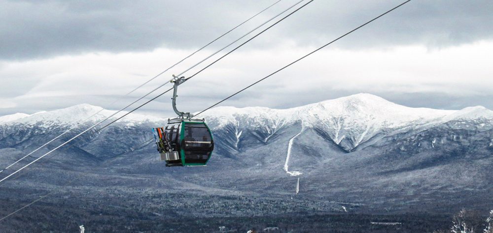 gondola in snowy mountains