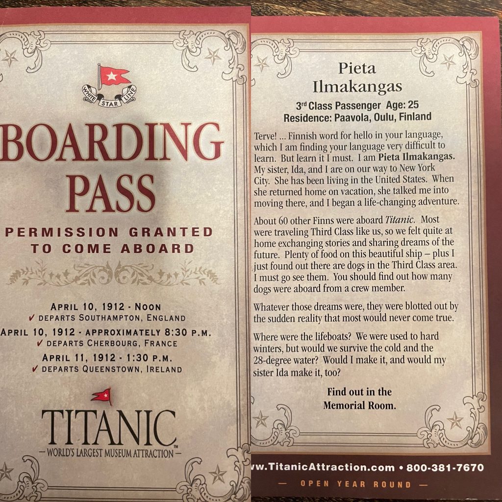 Titanic boarding pass - Branson family vacations