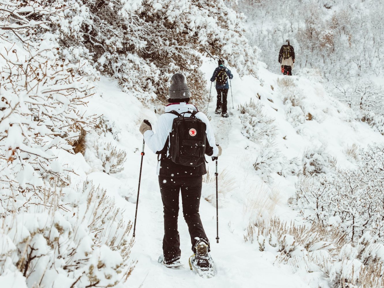 Family snowshoeing through the mountains - Salt Lake City in winter