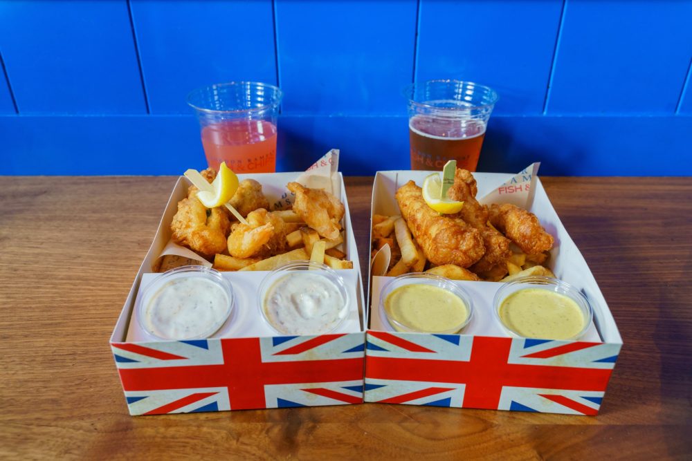 Fish and chips in a British box. -Las Vegas Restaurants