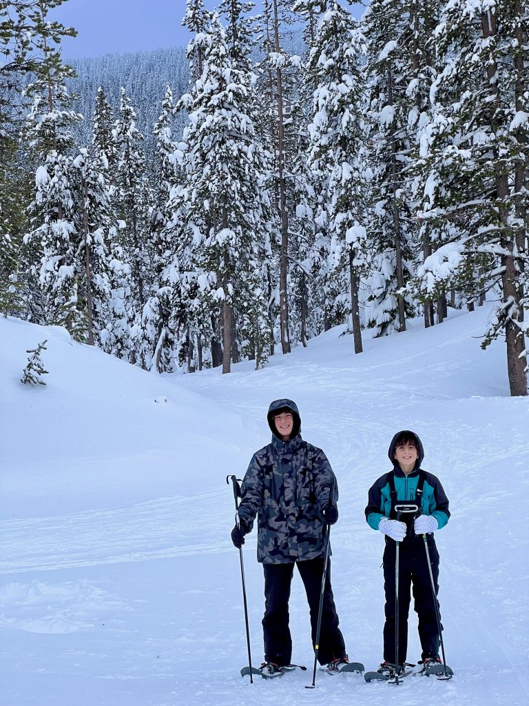 Boys snowshoeing - family things to do in Bend Oregon