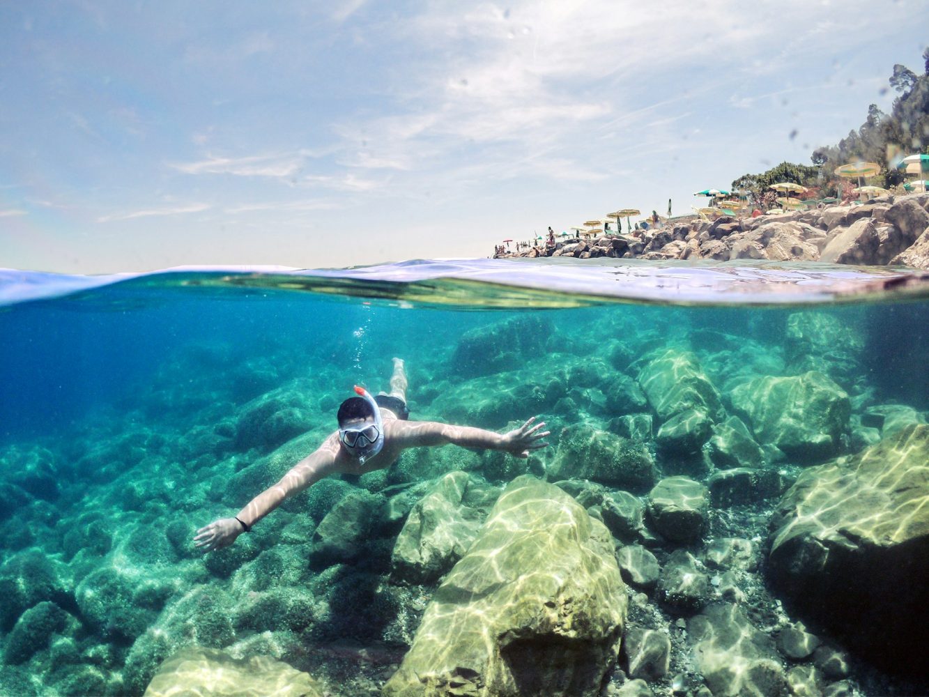 Snorkeling in the ocean. All-inclusive resorts kids stay free.