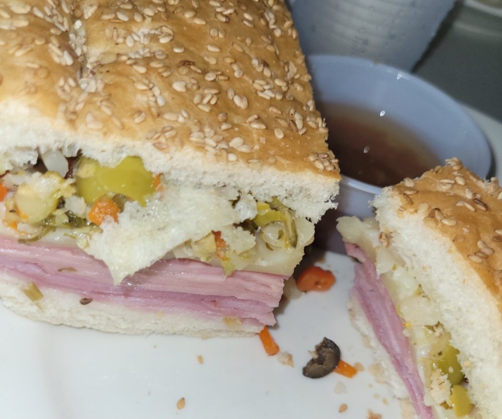 Muffaletta sandwich. Kid-friendly restaurants in New Orleans.