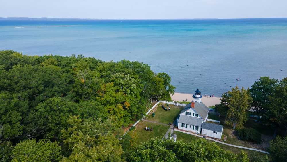 aerial view of lake michigan's shore