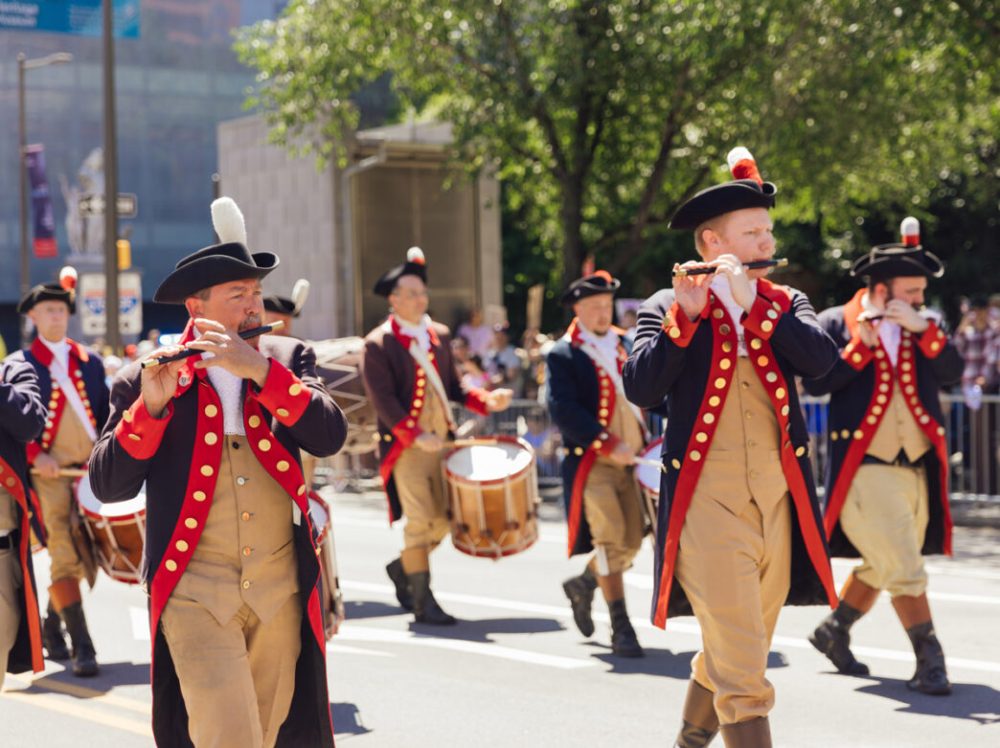 Colonial band marches in Philadelphia.